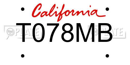 T078MB California License Plate