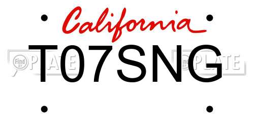 T07SNG California License Plate