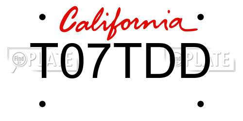T07TDD California License Plate