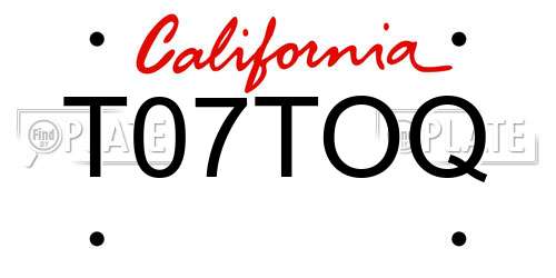 T07TOQ California License Plate