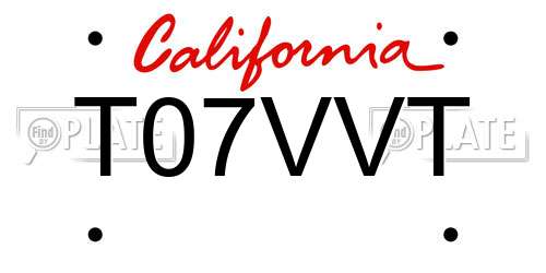 T07VVT California License Plate