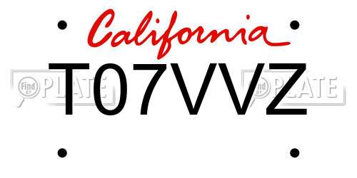 T07VVZ California License Plate