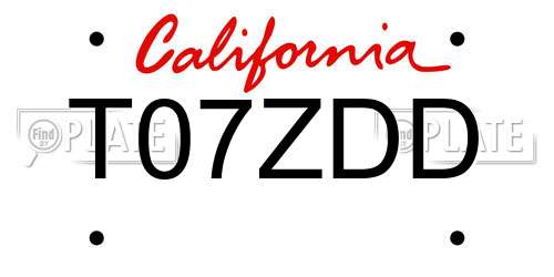 T07ZDD California License Plate