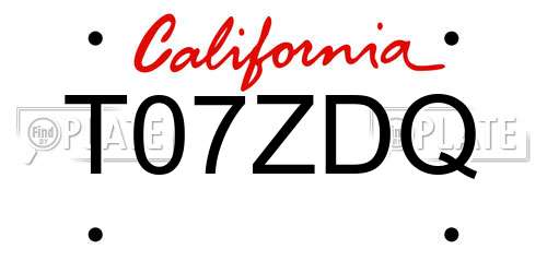 T07ZDQ California License Plate