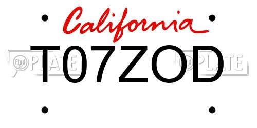 T07ZOD California License Plate