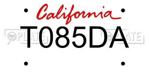 T085DA California License Plate