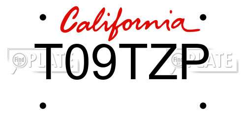T09TZP California License Plate