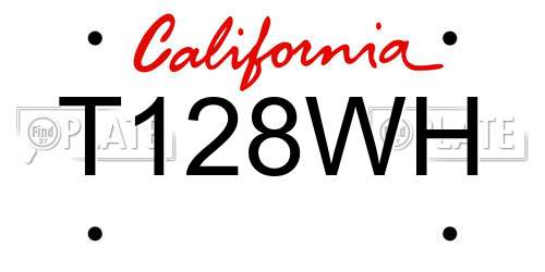T128WH California License Plate