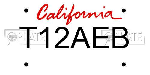 T12AEB California License Plate