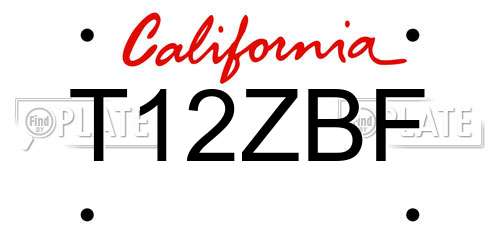 T12ZBF California License Plate
