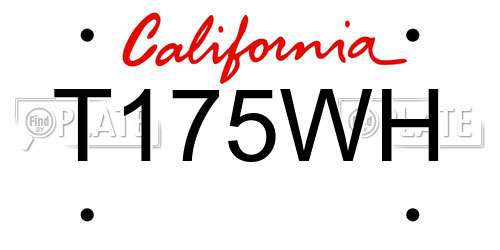 T175WH California License Plate