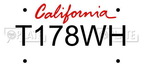 T178WH California License Plate