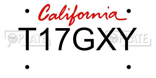 T17GXY California License Plate
