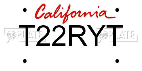 T22RYT California License Plate
