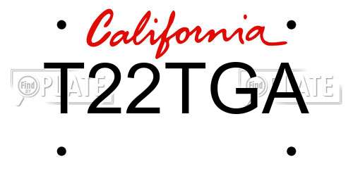 T22TGA California License Plate