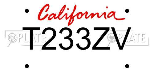 T233ZV California License Plate