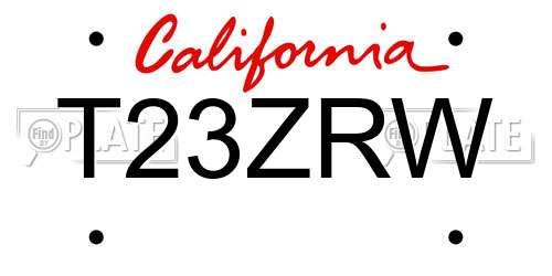 T23ZRW California License Plate