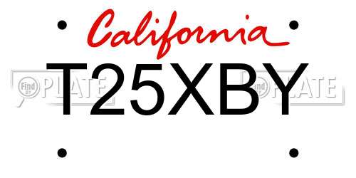 T25XBY California License Plate