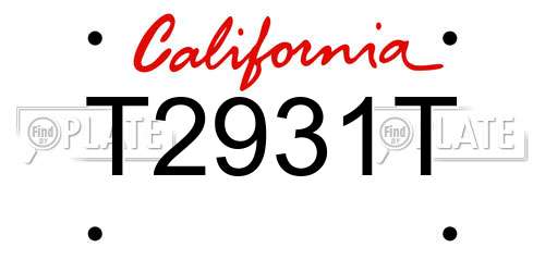 T2931T California License Plate