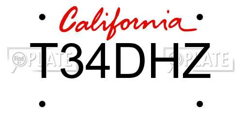 T34DHZ California License Plate