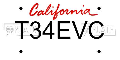 T34EVC California License Plate