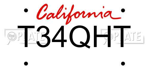 T34QHT California License Plate