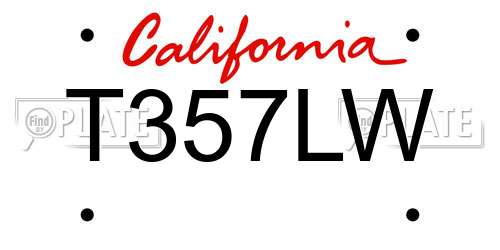 T357LW California License Plate