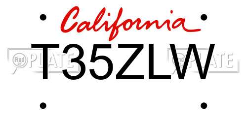 T35ZLW California License Plate