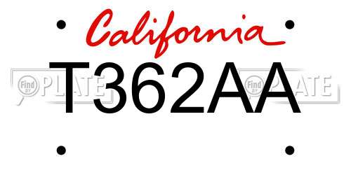 T362AA California License Plate