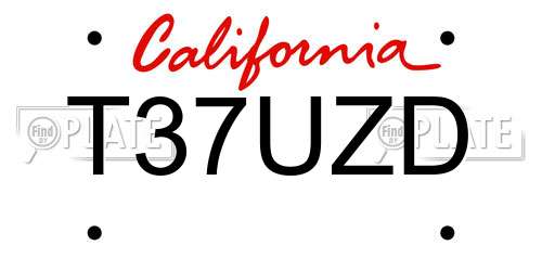 T37UZD California License Plate