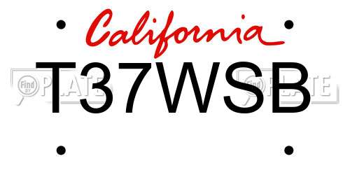 T37WSB California License Plate