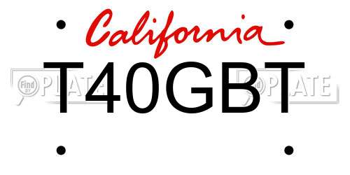 T40GBT California License Plate