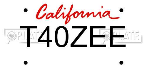 T40ZEE California License Plate