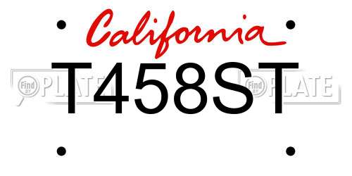 T458ST California License Plate