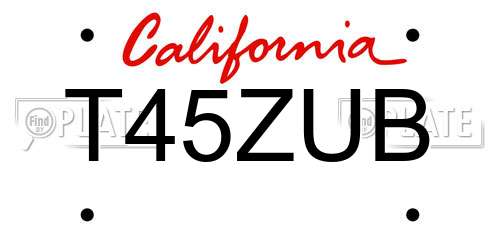 T45ZUB California License Plate