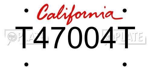T47004T California License Plate