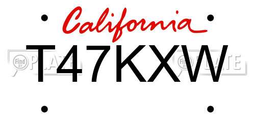 T47KXW California License Plate