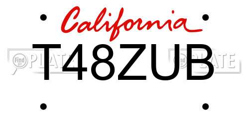 T48ZUB California License Plate
