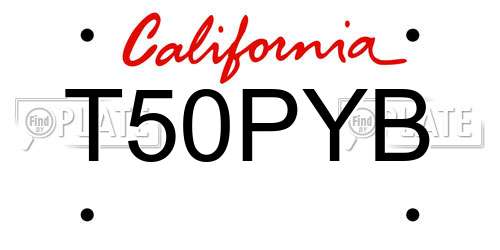 T50PYB California License Plate