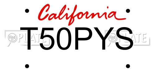 T50PYS California License Plate