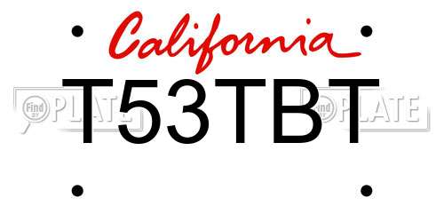 T53TBT California License Plate