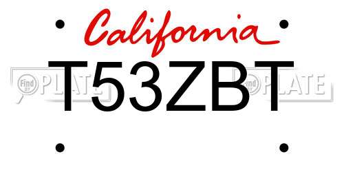 T53ZBT California License Plate