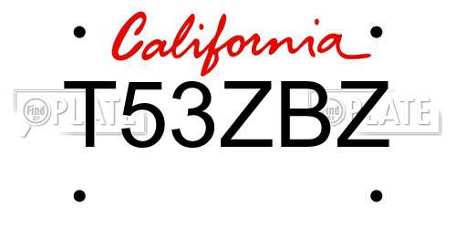 T53ZBZ California License Plate