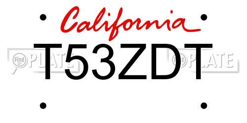 T53ZDT California License Plate