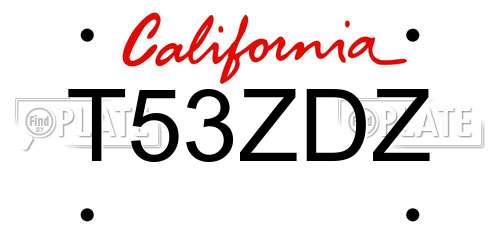T53ZDZ California License Plate