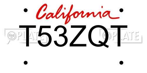 T53ZQT California License Plate