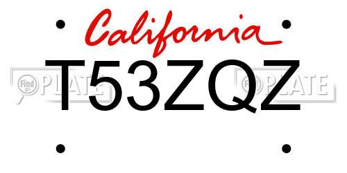 T53ZQZ California License Plate