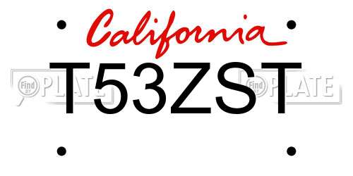 T53ZST California License Plate