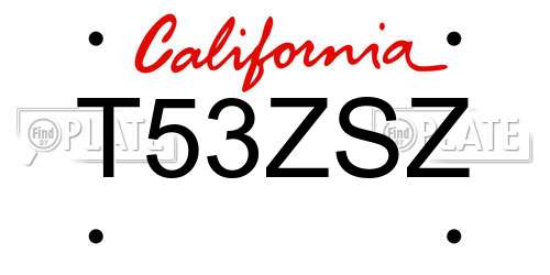 T53ZSZ California License Plate