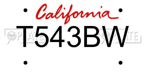 T543BW California License Plate